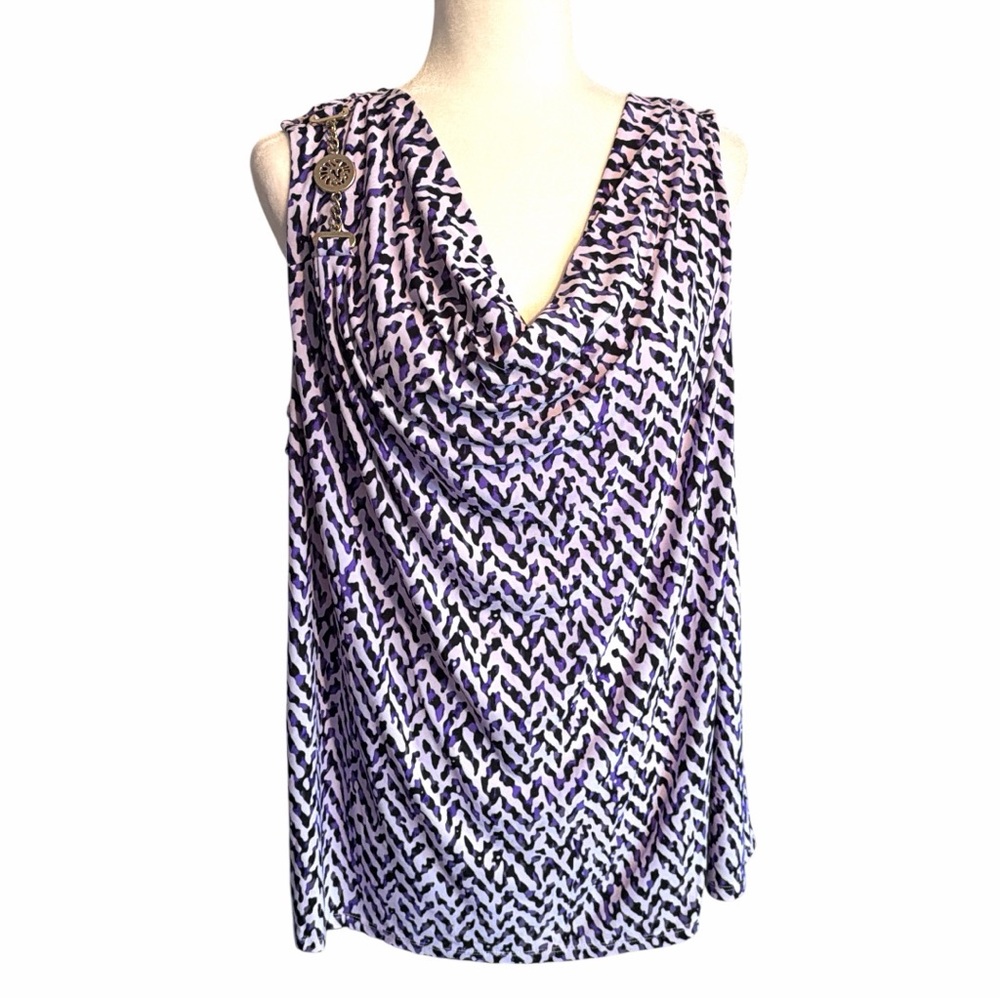Anne Klein Purple and White Chevron Blouse